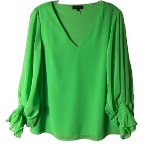 1st STATE NWT Lime green blouse, long sleeves, V-neck SIZE: SMALL